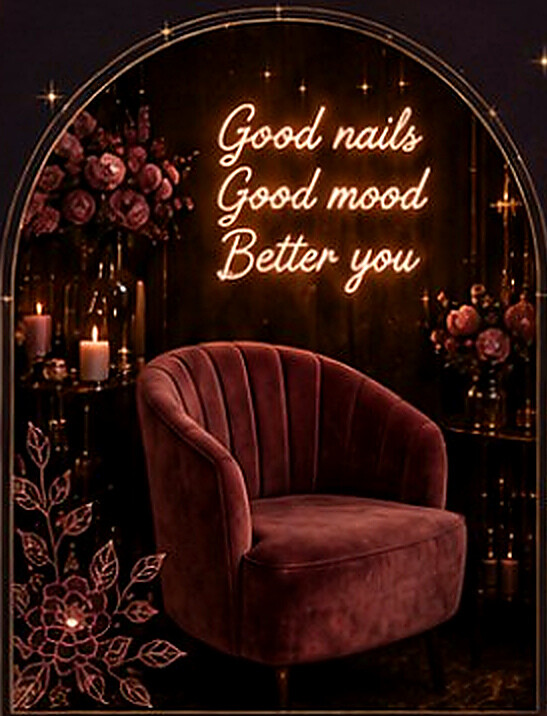 Poltrona bordeaux nel salone Lune Noir, con rose e candele