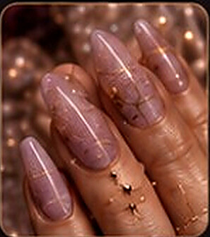 Manicure rosa perlata con piccoli dettagli dorati